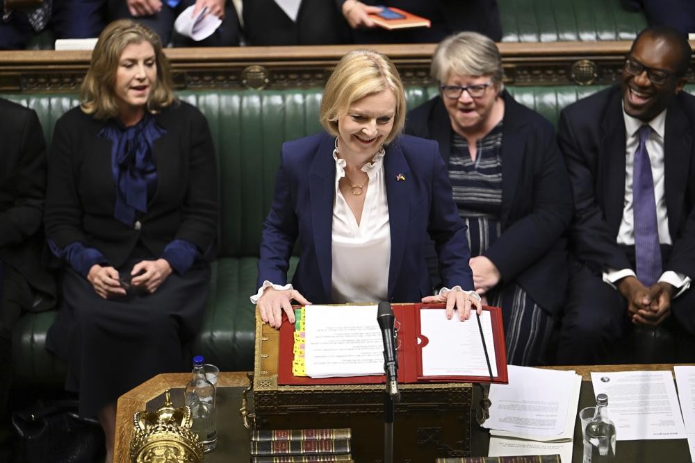 In this photo provided by UK Parliament, Britain's new Prime Minister Liz Truss speaks during Prime Minister's Questions in the House of Commons in London, Wednesday, Sept. 7, 2022. (Jessica Taylor/UK Parliament via AP)